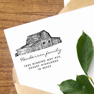 Rustc Wooden Barn Farm Family Return Address Rubber Stamp