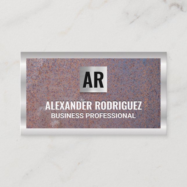 Rusted Background | Metallic Border Business Card (Front)