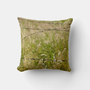 Rusted barbed wire fence throw pillow