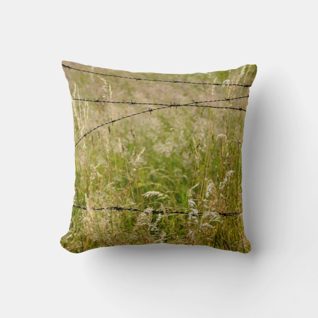 Rusted barbed wire fence throw pillow (Front)