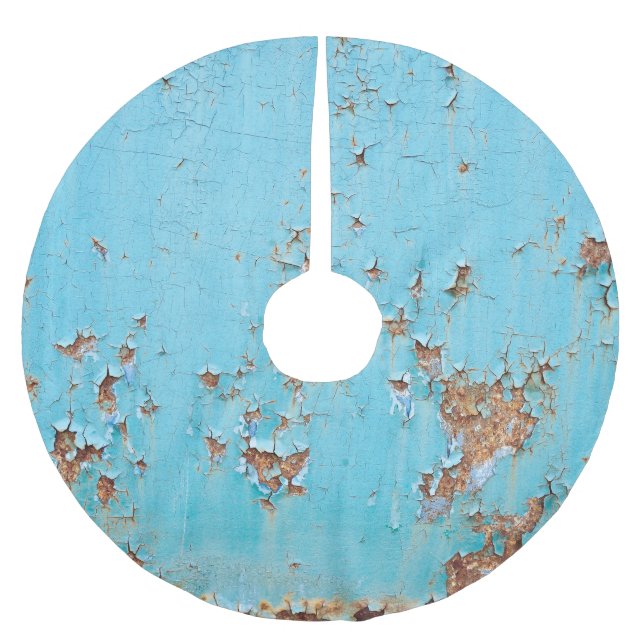 Rusted Blue Metal: Textured Wall. Brushed Polyester Tree Skirt (Front)