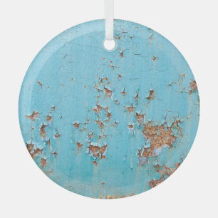 Rusted Blue Metal: Textured Wall. Glass Ornament