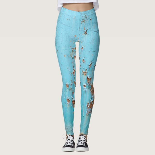 Rusted Blue Metal: Textured Wall. Leggings (Front)