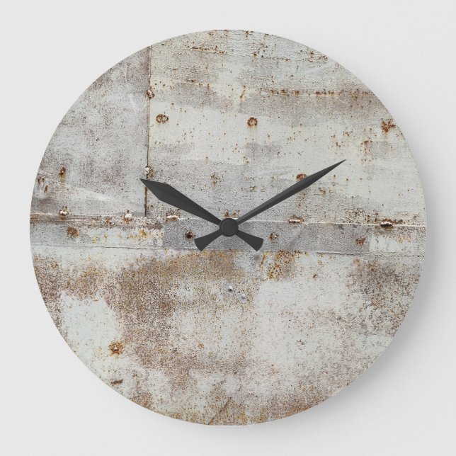 Rusted colourful metal wall, streaks. large clock (Front)