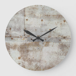 Rusted colourful metal wall, streaks. large clock