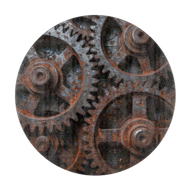 Rusted Industrial Mechanism Cutting Board (Front)