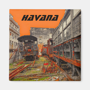 Rusted locomotives with freight wagons in Havana Magnet