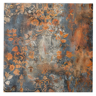 Rusted Metal Antique Floral Tile
