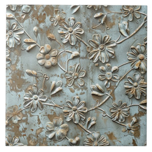 Rusted Metal Antique Floral  Tile