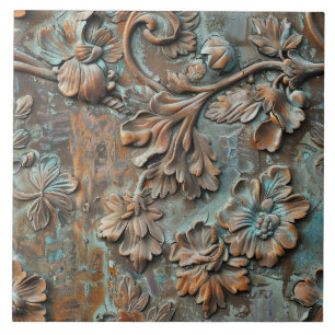 Rusted Metal Antique Floral Tile