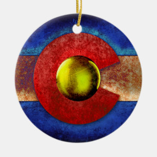 Rusted Metal Colorado Flag Ceramic Ornament