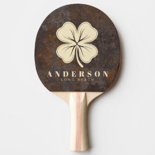 Rusted Metal Sheet Four Leaf Clover with Name Ping Pong Paddle