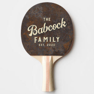 Rusted Metal Sheet Retro Family Name & Year Ping Pong Paddle