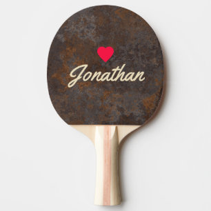 Rusted Metal Sheet Vintage Heart Signature Ping Pong Paddle
