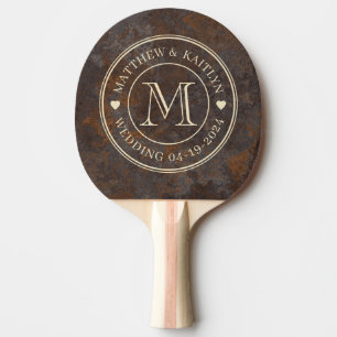 Rusted Metal Sheet Wedding Monogram Heart Ping Pong Paddle