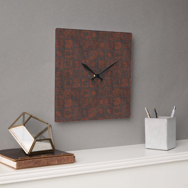 Rusted Metal Squares Square Wall Clock (Office)