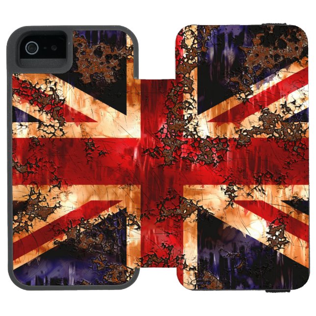 Rusted Patriotic United Kingdom Flag Incipio iPhone Wallet Case (Folio Open)