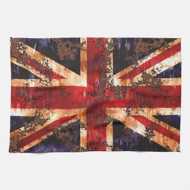 Rusted Patriotic United Kingdom Flag Kitchen Towel (Horizontal)