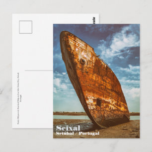 Rusted Shipwreck beached or stranded on a beach Postcard