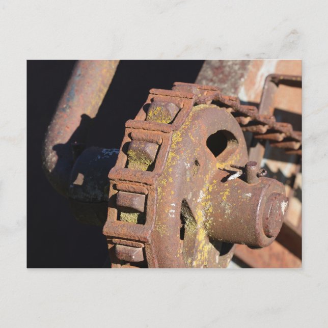 Rusted Tractor Chainlink Postcard (Front)