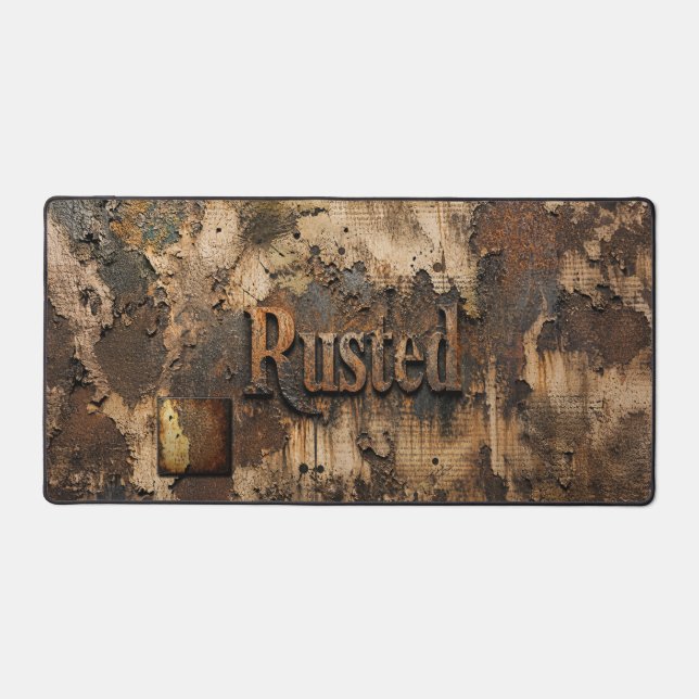 Rusted Typography on Grungy Industrial Wall Desk Mat (Front)