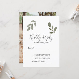Rusti elegant botanical leaves photo Wedding RSVP Invitation