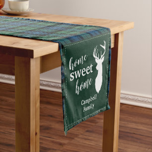Rusti Plaid Tartan Christmas Antlers Green Check Short Table Runner