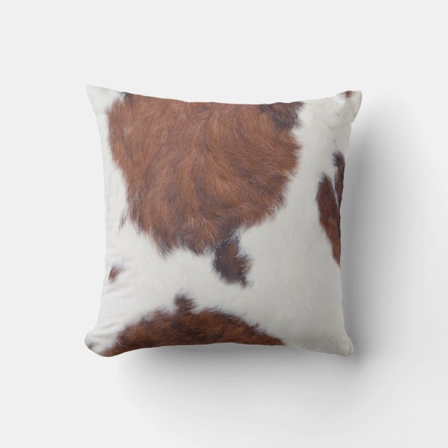 Rustic Сowhide Fur Print Throw Pillow (Front)