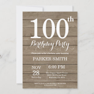 Rustic 100th Birthday Invitation