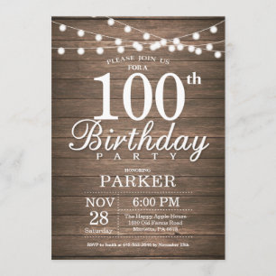 Rustic 100th Birthday Invitation String Lights