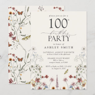 Rustic 100th Birthday Party Wildflower Garden Invitation