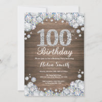 Rustic 100th Birthday Silver Diamond
