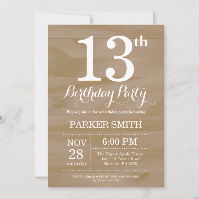 Rustic 13th Birthday Invitation (Front)