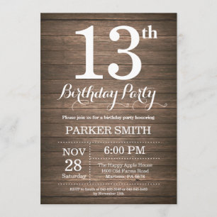 Rustic 13th Birthday Invitation