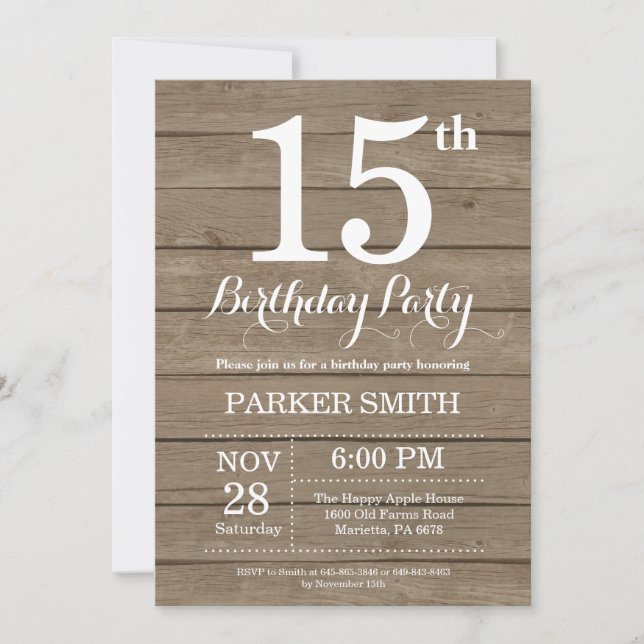 Rustic 15th Birthday Invitation (Front)