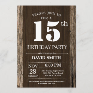 Rustic 15th Birthday Invitation Vintage Wood