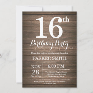 Rustic 16th Birthday Invitation