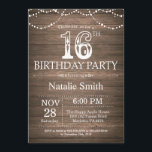 Rustic 16th Birthday Invitation String Lights<br><div class="desc">Rustic 16th Birthday Invitation with Rustic Wood Background. String Lights. Country Vintage Retro. Kids Birthday. Boy or Girl Birthday. For further customization,  please click the "Customize it" button and use our design tool to modify this template.</div>