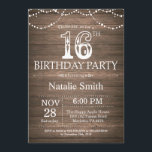 Rustic 16th Birthday Invitation String Lights<br><div class="desc">Rustic 16th Birthday Invitation with Rustic Wood Background. String Lights. Country Vintage Retro. Kids Birthday. Boy or Girl Birthday. For further customization,  please click the "Customize it" button and use our design tool to modify this template.</div>