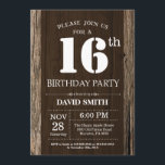 Rustic 16th Birthday Invitation Vintage Wood<br><div class="desc">Rustic 16th Birthday Invitation with Rustic Wood Background. Vintage Retro Country. Adult Birthday. Male Men or Women Birthday. Kids Boy or Girl Lady Teen Teenage Bday Invite. 13th 15th 16th 18th 20th 21st 30th 40th 50th 60th 70th 80th 90th 100th. Any Age. For further customization, please click the "Customize it"...</div>