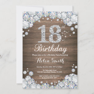 Rustic 18th Birthday Silver Diamond Invitation