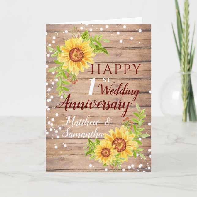 Rustic 1st Wedding Anniversary Sunflower Card (Front)