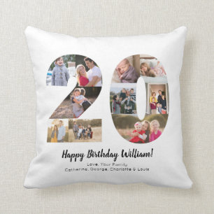 Rustic 20 Number Photo Collage Custom Greeting Throw Pillow