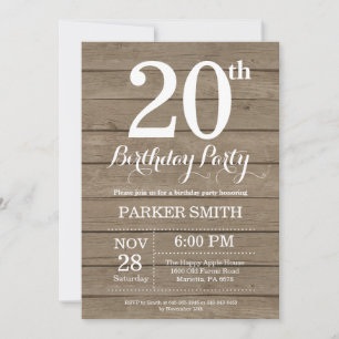 Rustic 20th Birthday Invitation