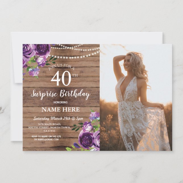 Rustic 21st 30th 40th Birthday Party Wood Photo Invitation (Front)