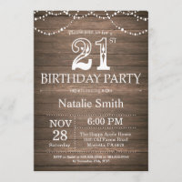 Rustic 21st Birthday Invitation String Lights