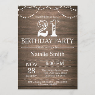 Rustic 21st Birthday Invitation String Lights