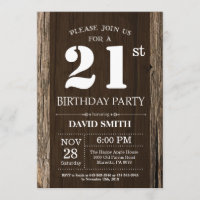 Rustic 21st Birthday Invitation Vintage Wood