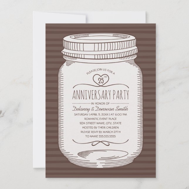 Rustic 25th wedding anniversary Mason Jar Party Invitation (Front)