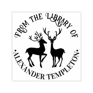 Rustic 2 Deer Round “From the Library” Book Name Self-inking Stamp